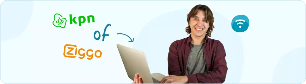 Man met laptop vergelijkt KPN en Ziggo