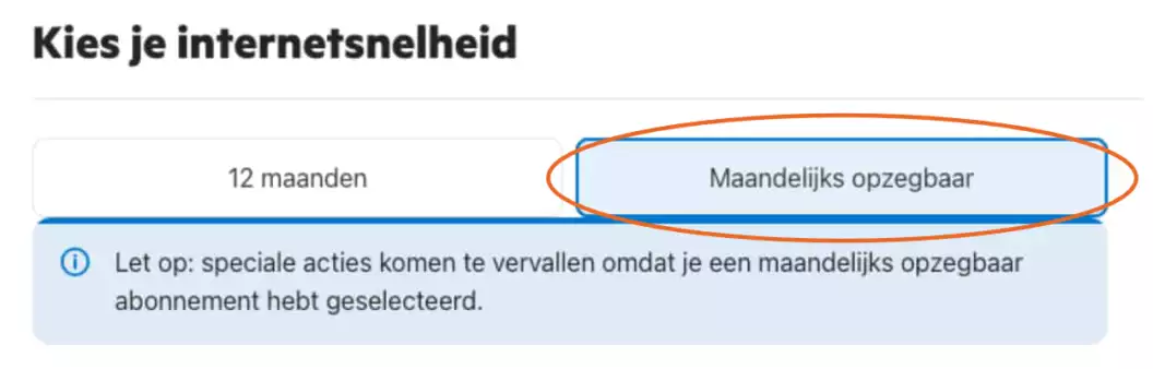 KPN internet maandelijks opzegbaar Screenshot van in KPN internet maandelijks opzegbaar in het bestelproces