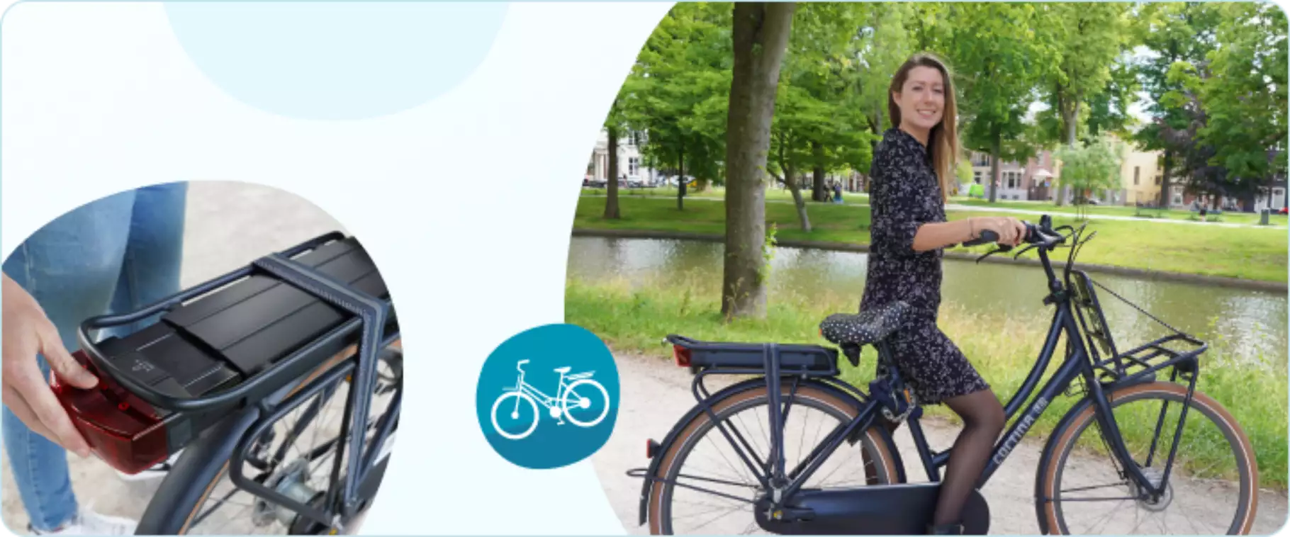 Vrouw stapt op elektrische fiets