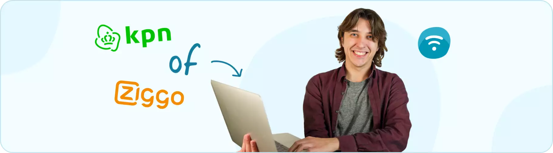 KPN of Ziggo kiezen Man met laptop vergelijkt KPN en Ziggo