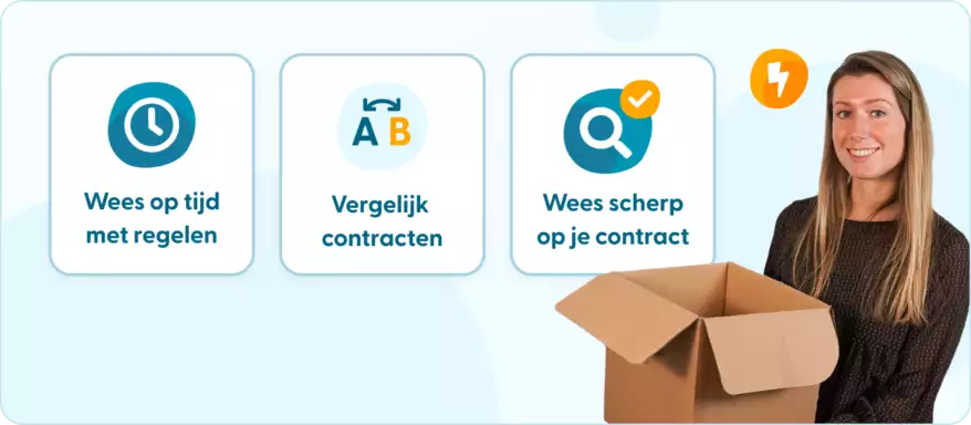 Energiecontract afsluiten Vrouw met verhuisdoos geeft tips