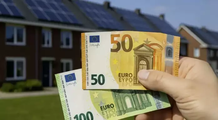 Afbeelding van zonnepanelen met cash geld besparing