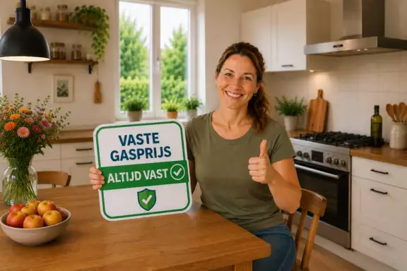 Vrouw houdt vaste gasprijs claim bord vast