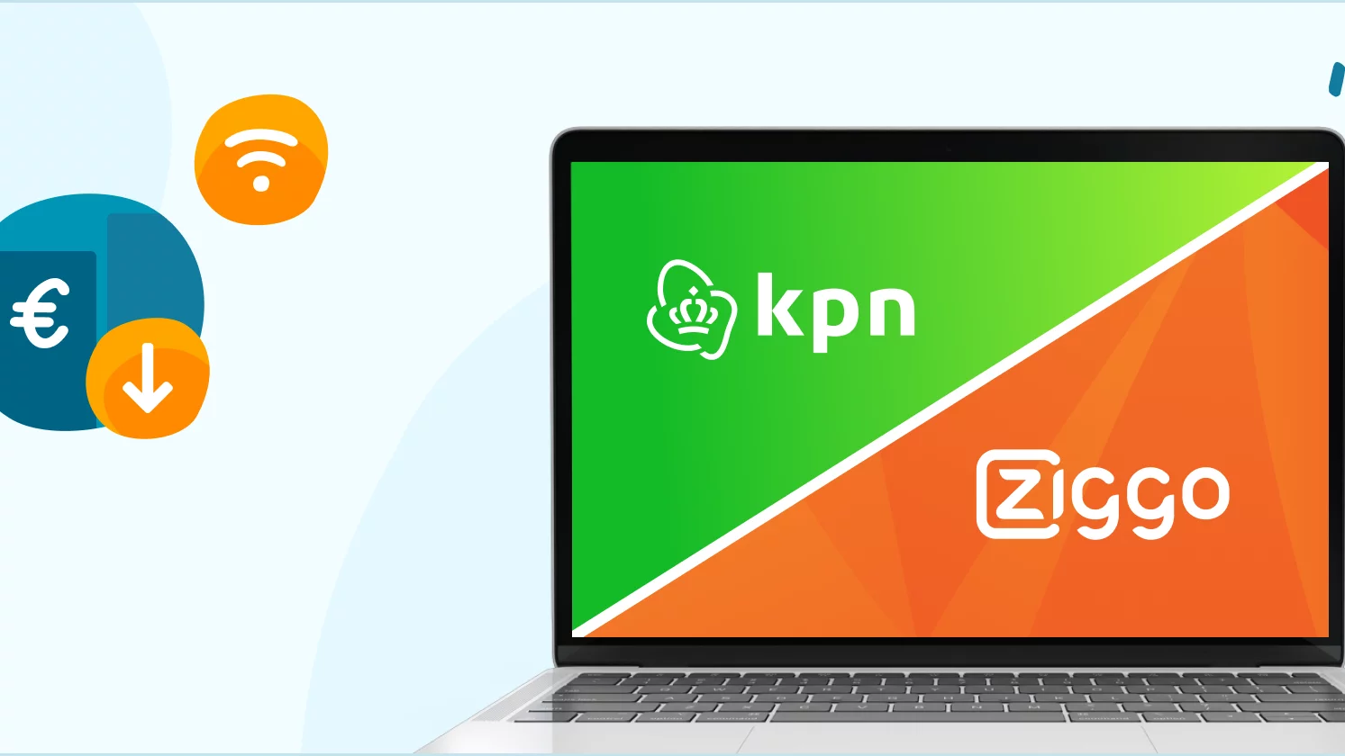 Afbeelding van een laptop met provider logo's