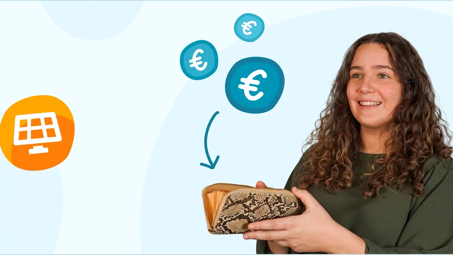 Afbeelding van vrouw met portemonee en zonnepanelen