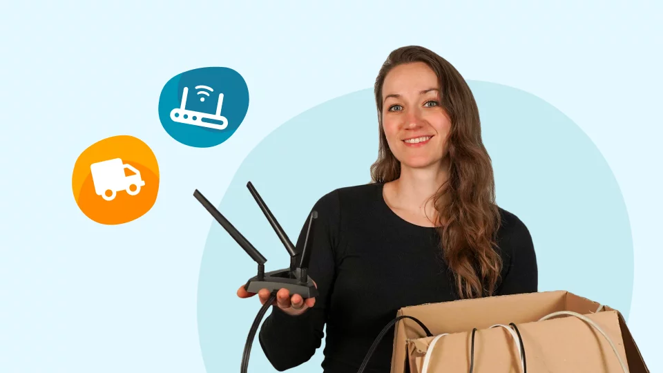 Vrouw met internet modem