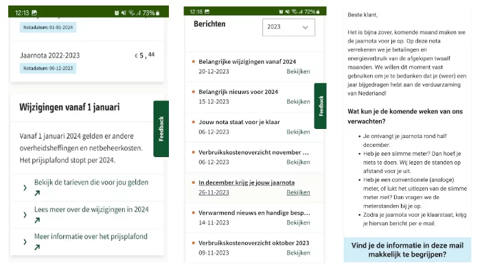 Screenshots van Greenchoice app