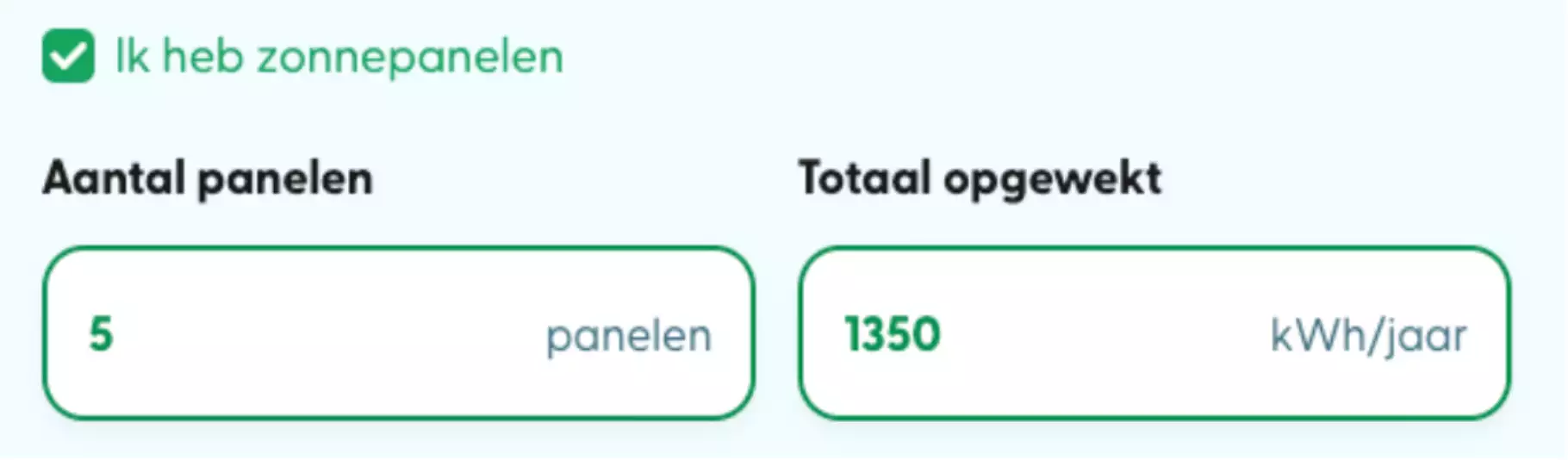 Opwekking zonnepanelen invullen Screenshot invullen zonnepanelen opwekking