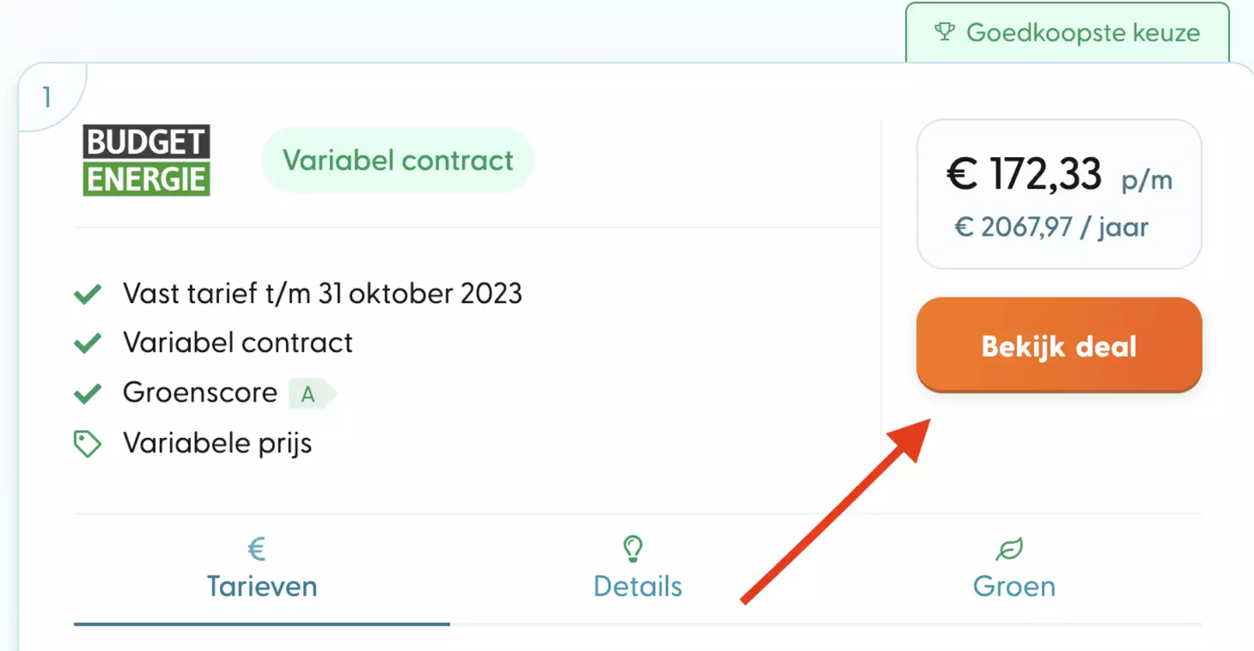 Sign-up with dutch energy provider Screenshot energy comparison tool Keuze.nl