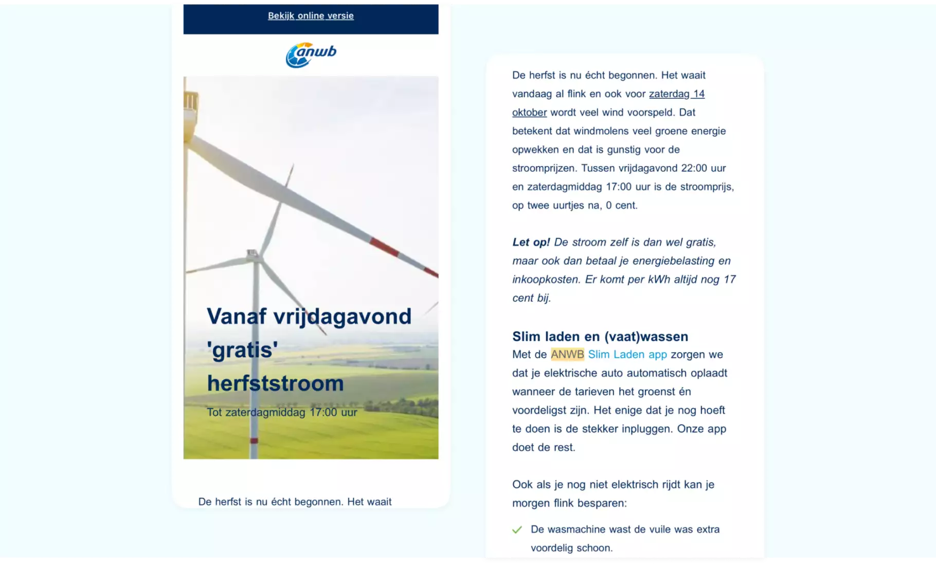 Gratis stroom ANWB Energie Screenshot mail gratis stroom