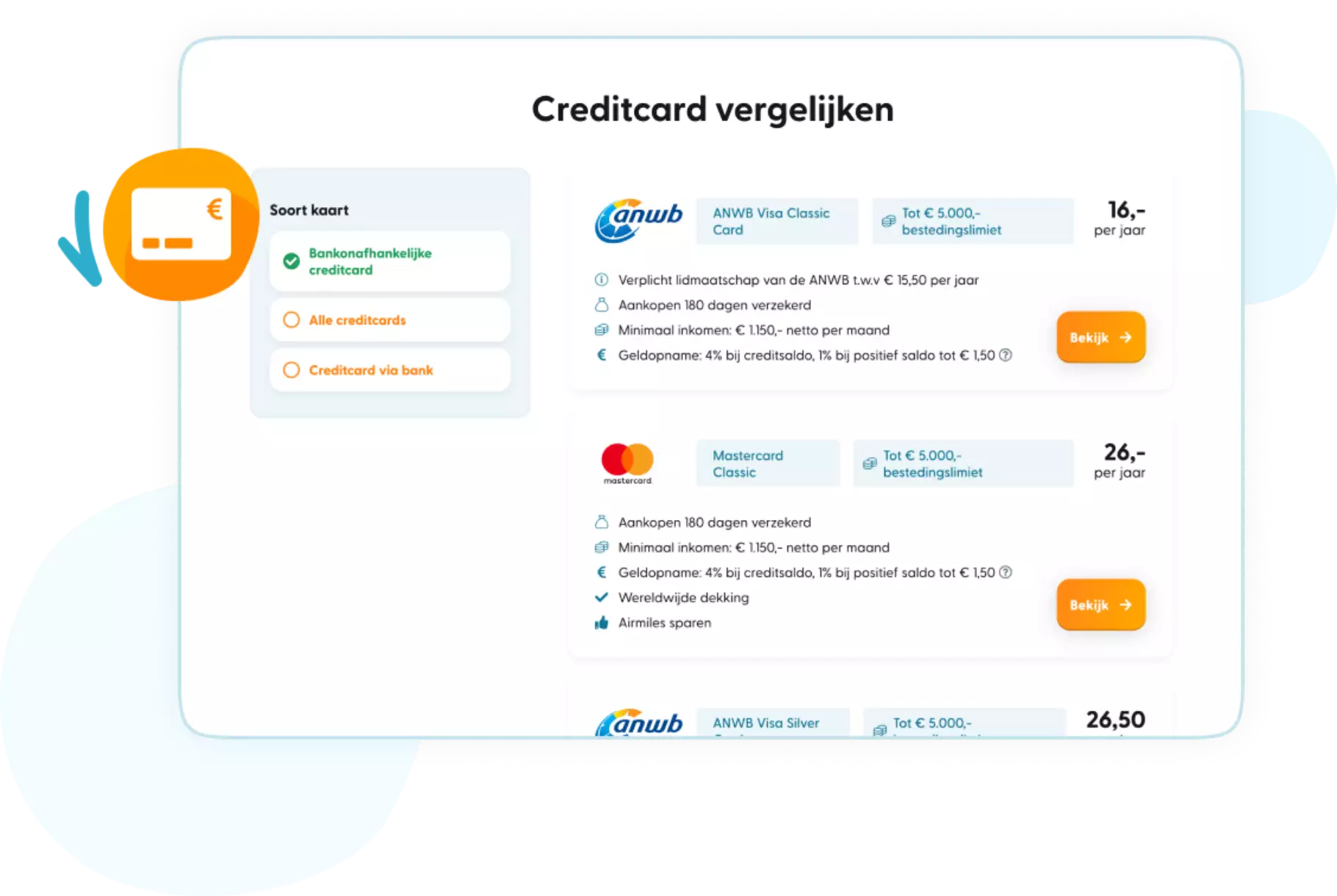 Screenshot van creditcard vergelijken creditcard vergelijken