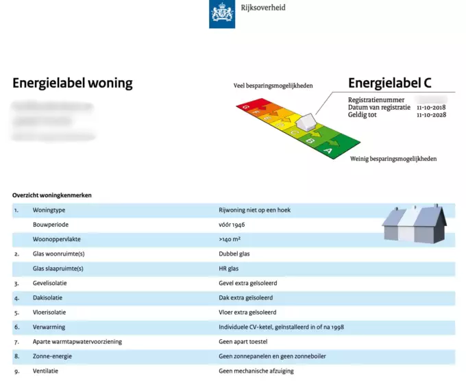 Afbeelding van oud energielabel woning