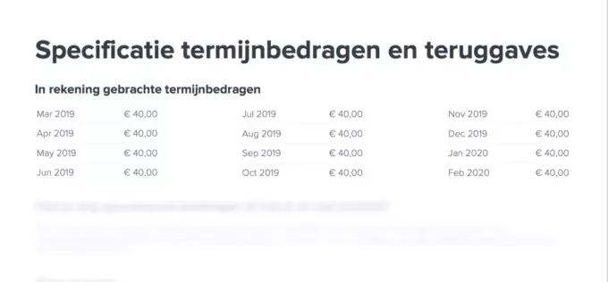 Vandebron termijnbedrag op jaarrekening