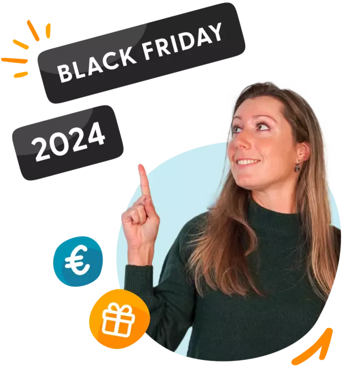 Vrouw promoot Black Friday 2024