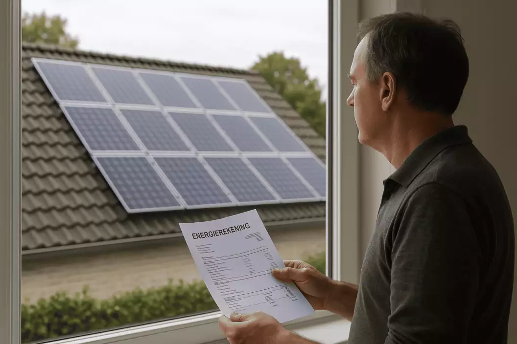 Afschaffing salderingsregeling 2027 Afbeelding van die kijkt naar zijn zonnepanelen