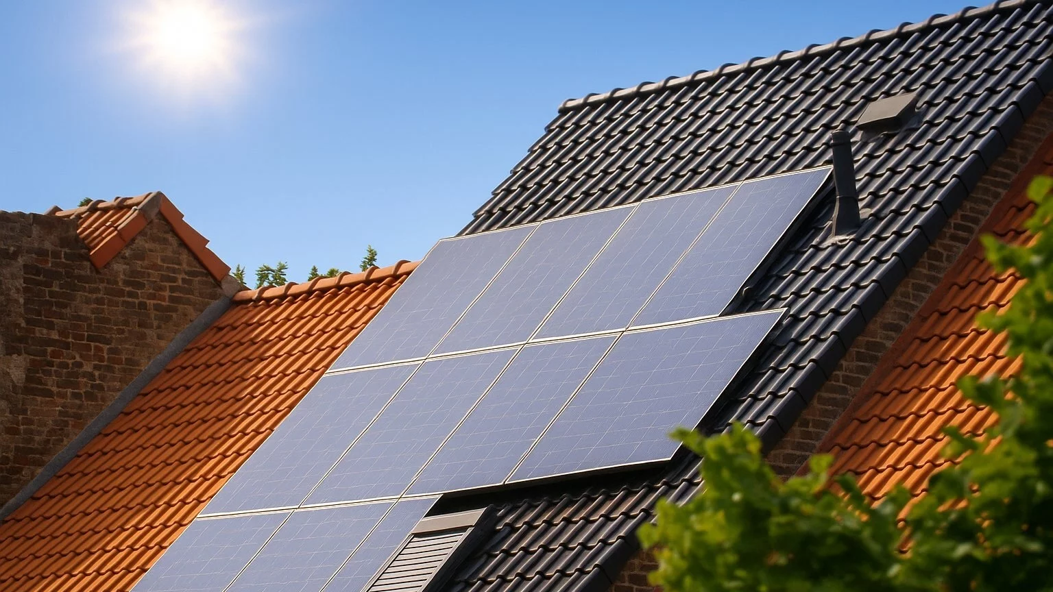 zonnepanelen op dak met zonnetje