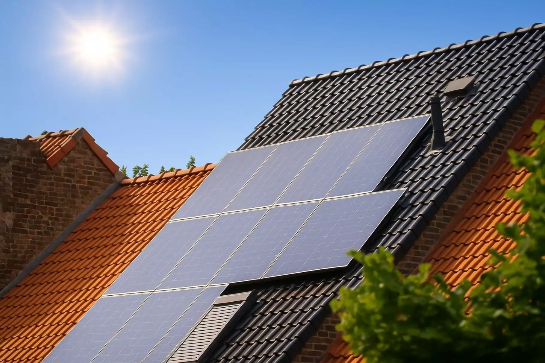zonnepanelen op dak met zonnetje