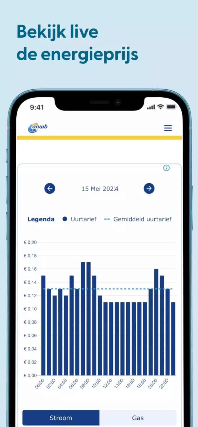 Screenshot ANWB app met tarieven