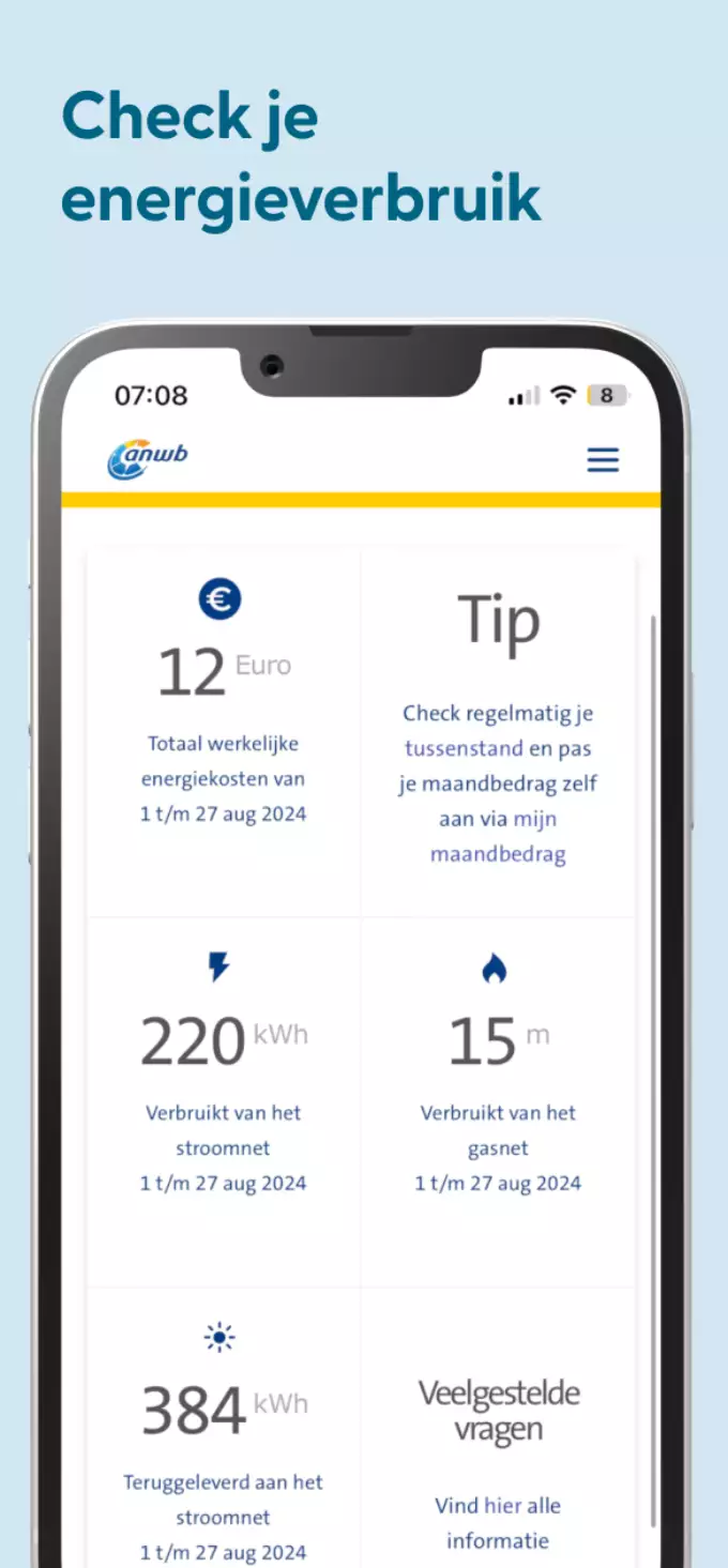 Screenshot ANWB app overzicht