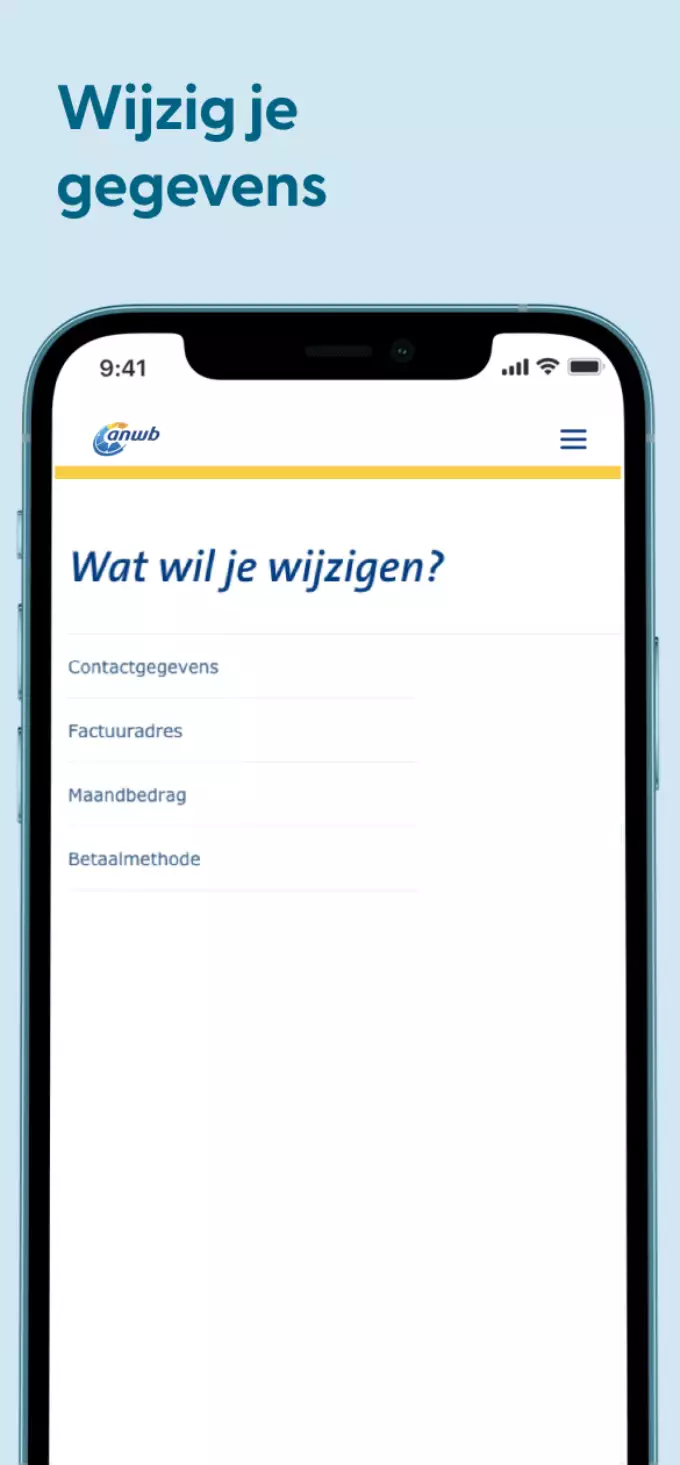 Screenshot ANWB app gegevens wijzigen