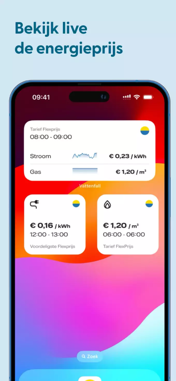 Screenshot Vattenfall app met tarieven