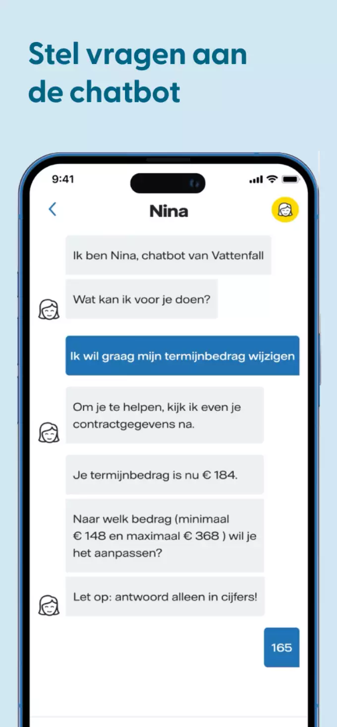 Screenshot Vattenfall app chatbot