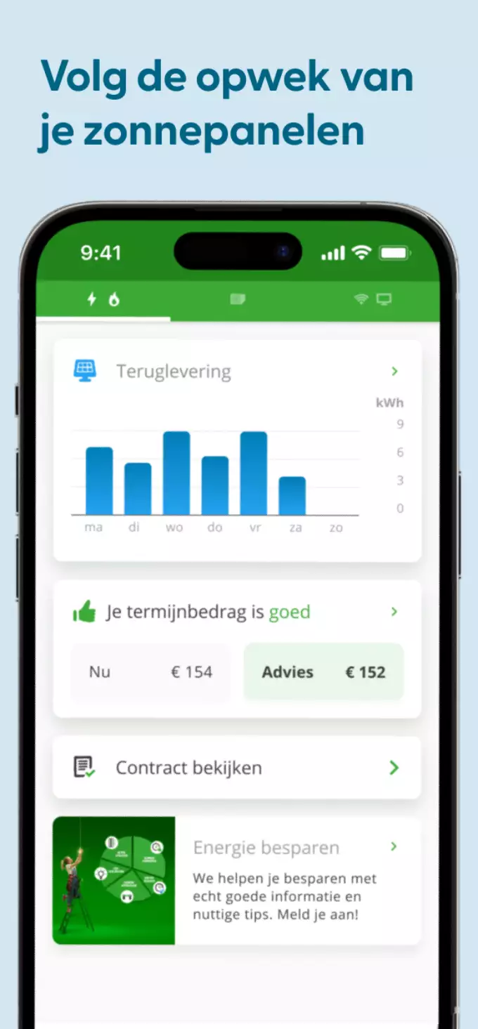 Screenshot Budget Thuis app met opwek zonnepanelen