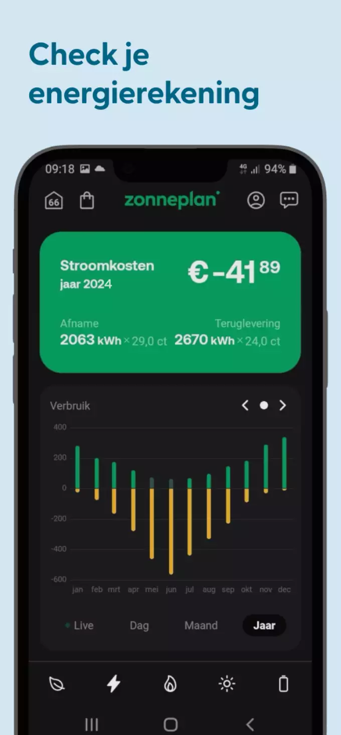 Screenshot Zonneplan app energierekening