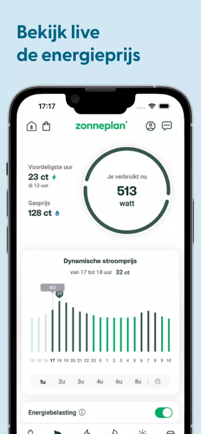 Screenshot Zonneplan app met tarieven