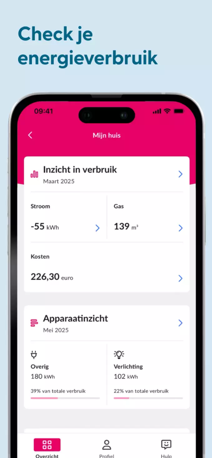 Screenshot Essent app met verbruik