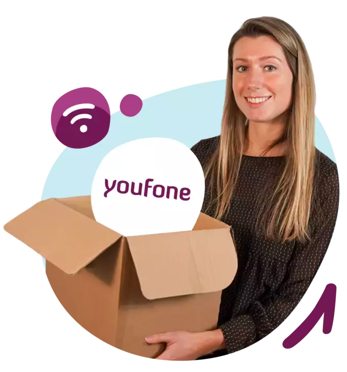 Vrouw met doos van Youfone