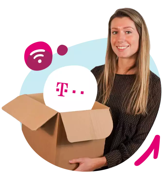 Vrouw met doos van T-Mobile