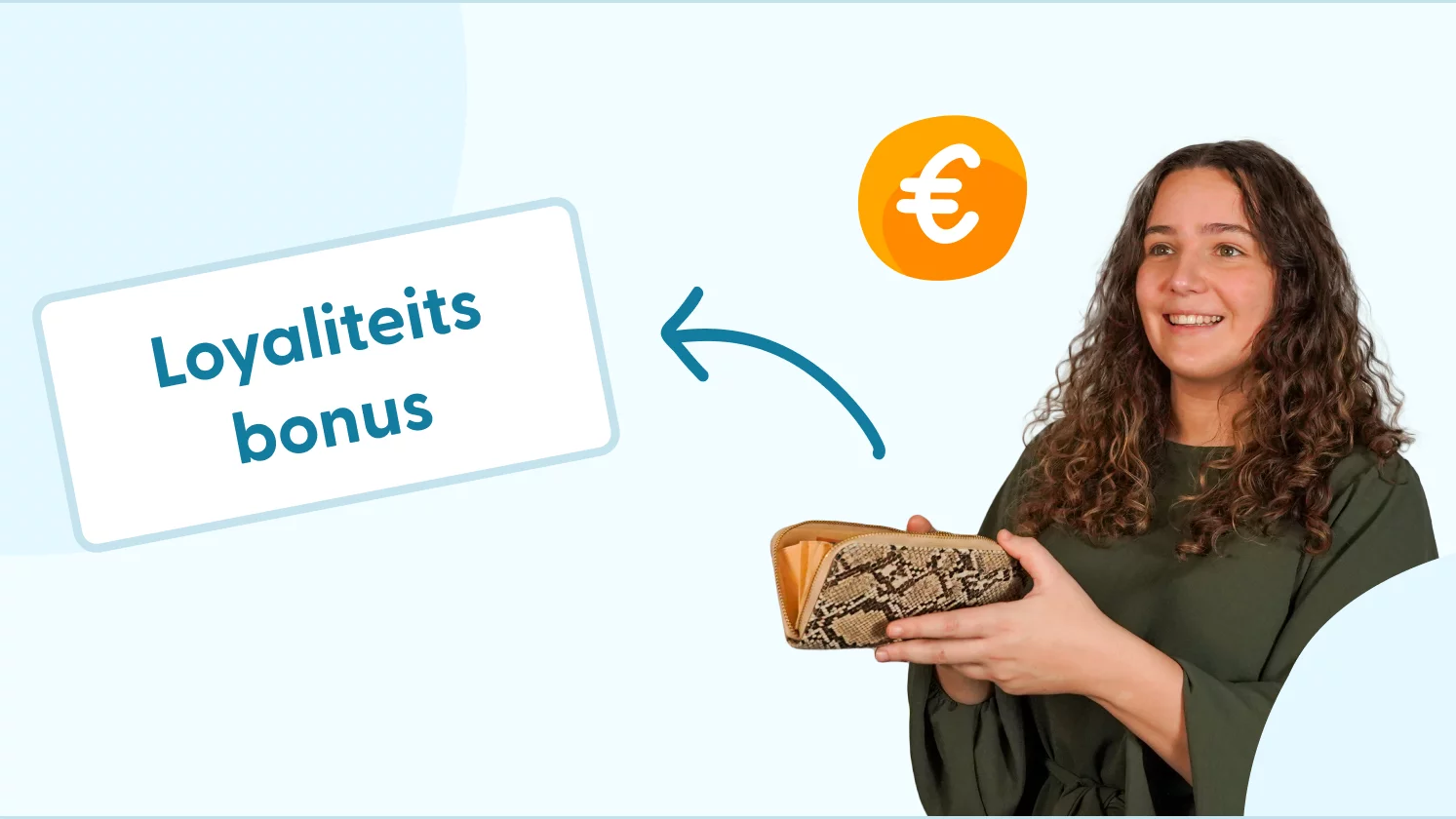 vrouw met portemonnee in hand met pijl naar loyaliteitsbonus