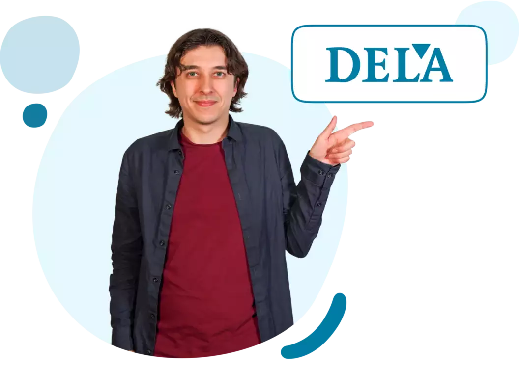 Medewerker van Keuze.nl met Dela logo