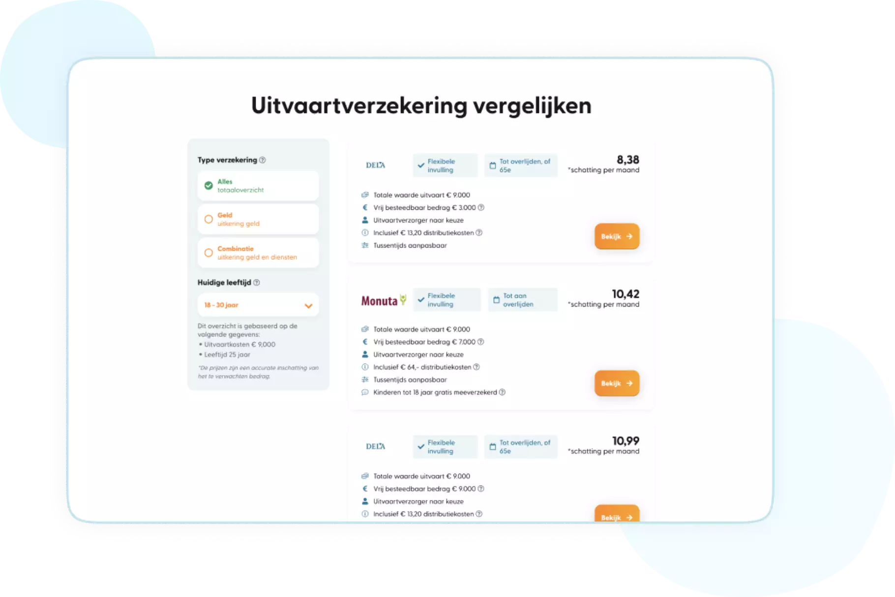 Screenshot van uitvaartverzekering vergelijker Uitvaartverzekering vergelijken