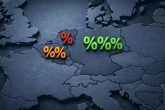 Kaart van Europa met ilustratie van rentepercentages