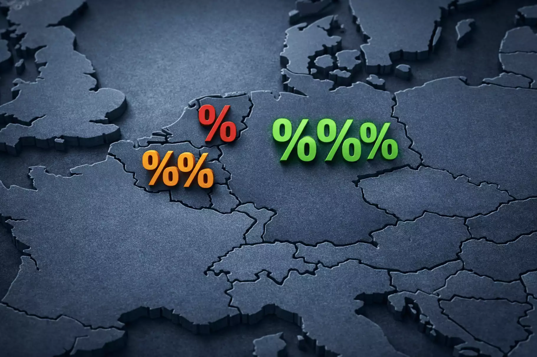 Kaart van Europa met ilustratie van rentepercentages